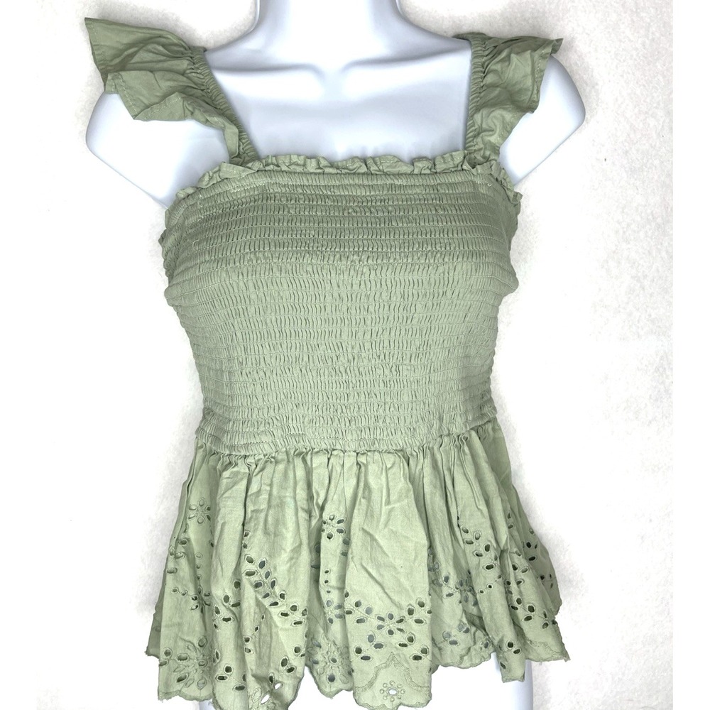 Japna 100% Cotton Smocked eyelet top Medium boho-chic‎ cottagecore Festival
